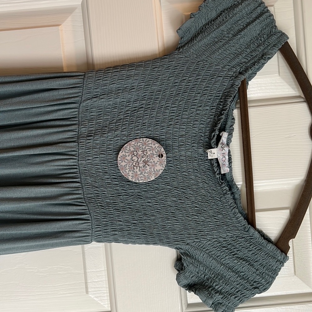 Blue Pink Rose off the shoulder dress size Small